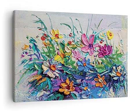 ARTTOR Bilder auf Leinwand 70x50cm Wandbild Botanik Blumen - 4521 | Farben Impasto Klein Wanddekoration Wohnzimmer Schlafzimmer Küche Wanddeko Wand Kunstdruck Wandkunst Wall Decor ARTTOR