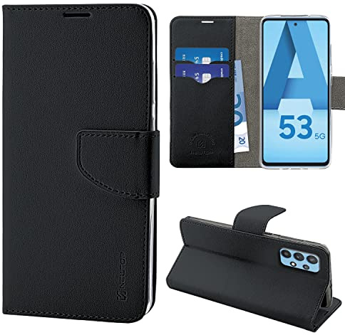 N NEWTOP Cover Compatibile con Samsung Galaxy A53 5G, HQ Lateral Custodia Libro Flip Chiusura Magnetica Portafoglio Simil Pelle Stand (Nero)