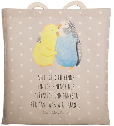 Mr. & Mrs. Panda Einkaufstasche Wellensittich Liebe - Geschenk, Ehefrau, Umhängetasche, Vertrauen, Kuscheln, Umarmen, Baumwolltasche, Partner, Nähe,