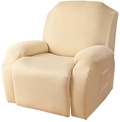 Fansu Funda de Sillón Relax 1 Plaza, Color sólido Elasticidad para Sillón Relax Funda Reclinable con Bolsillos Laterales, 4/6/8 Piezas Extraíbles y Lavables Fundas Protector (Beige,1 Plaza)