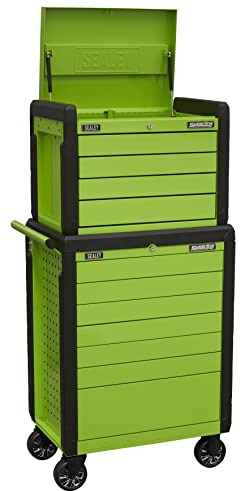 Sealey 11 Drawer Push-To-Open Topchest & Rollcab Combination/Tool Chest on Wheels - Green - APPDSTACKG