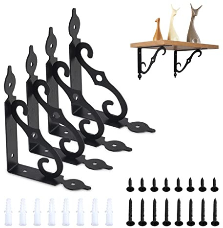 4 Stück Regalträger 14 X11cm Regalhalter, Winkel Regal Wandkonsole Regalhalterung Schwarz Regal Halterung Wand Wandregal Halterung Regalwinkel Schwarz metall für Lernräume, Gärten, Küchen (Schwarz)