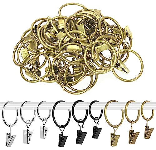Swpeet Paquete de 40 anillos de cortina de bronce con clips, ganchos de clip de cortina, clips para colgar lazos, anillos de cortinas para colgar cortinas, lazos, anillo de 3,5 cm de diámetro