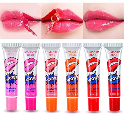 Erinde 6er Lippenstift Set, Natürlicher Lip Stain, Lip Gloss-Peel und klare Lipgloss-Flecken - Lippenstift-Ti - Lippen-Gloss Set für Frauen - Lang anhaltend und wasserfest.