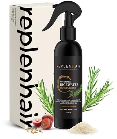 Replenhair Rosemary Rice Water Hair Moisturizing Spray – Leave-In Conditioner with Rosemary Oil, Biotin & Vitamin E – Hair Growth Mist for Thicker, Stronger, Softer Hair – For All Hair Types – 250ml