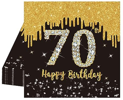 POPOYU 20 Stück Schwarz und Gold Papier Party Servietten Tischdeko 70. Geburtstagsdeko Servietten Hochwertige Papierservietten für Mann Frau Geburtstag Party Deko Partyzubehör zum Thema Schwarz Gold