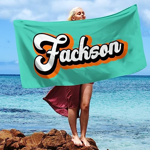 SearchI Personalisiertes Strandtuch mit Namen 76x152cm,Sandfreie, Schnell Trocknende und Leichte Mikrofaser Stranddecke,Personalisierte Badehandtuch Geschenke für den Strand, Reise, Sauna