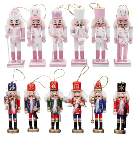 ENLAYER 12 PCS Christmas Nutcracker Ornament Set, 4.7Inch Nutcrackers Tree Ornaments Set, Nutcracker Figures with Opening Mouths Christmas Decorations for Xmas Tree, Table Decor