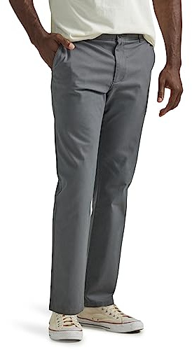 Lee Men's Extreme Motion Flat Front Slim Straight Pant Painter Gray 36W x 29L