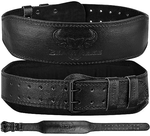 Gewichthebergürtel für Männer und Frauen, Leder-Fitnessgürtel zum Gewichtheben, 4 Zoll gepolsterte Lendenwirbelstütze, 10 verstellbare Löcher, ideal für Powerlifting, Kreuzheben L, SCHWARZ
