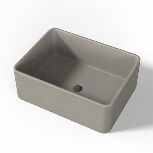 SMART CASTLE Fregadero rectangular de 40,6 x 30,5 cm, lavabo de hormigón para baño, lavabo rectangular para baño, lavabo artístico en color marrón claro