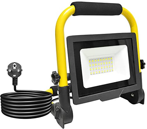 RIGIDON LED Baustrahler 30W, 3000LM Tragbarer Led Arbeitsscheinwerfer, LED Arbeitsleuchte mit Stecker, Wasserdichtes Bauscheinwerfer für Werkstatt Baustelle Garage Garten 6000K