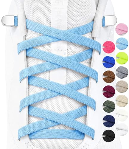 Stepace 2 Paires de Lacets Élastiques Plats sans Noeud Bleu Clair 120