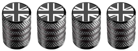 MarCraft Marcraft korrosionsbeständig (grau) (lasergravierte Union Jacks) Ventilkappen aus Metall für Reifen, Felgen, Legierung, Staubkappen (4er-Pack) Universal für Autos, SUVs, Fahrräder, Motorräder