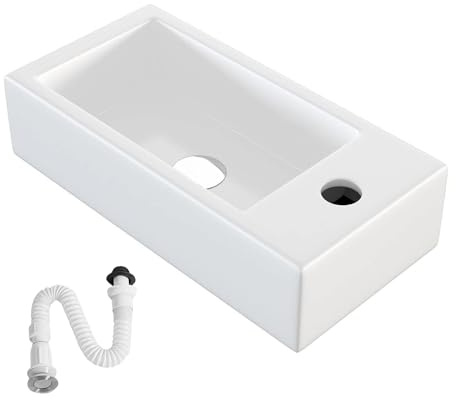 MAGIC SELECT Lavabo en Céramique, Vasque a Poser Blanc, Lavabo de Toilette Anti-Taches, Facile à Nettoyer avec Connexions Standard. Idéal pour la Cuisine ou la Salle de Bain. (50x24,5x12,5 CM)