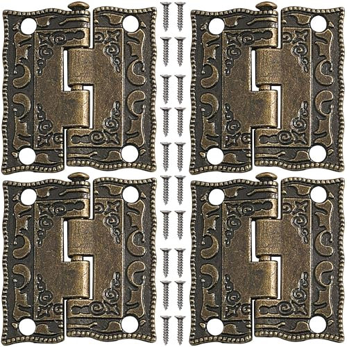 Lot de 4 charnières vintage en bronze pour la décoration d'armoires et bibliothèques