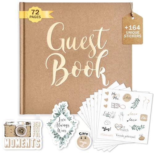 Plantvibes Gästebuch Hochzeit + 164 Einzigartige Sticker Hochzeit in Deutsch und Englisch – 72 Seiten Premium Dickem Papier, Es Drückt Nicht Durch, Vintage-Stil - Ideal Für Hochzeiten