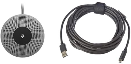 Logitech Expansion Mic for MeetUp, Plug-and-Play, Indicator Lights, Microphone Type Mono, Wideband, Noise Canceling, PC/Mac/Laptop/Macbook/Tablet - Black & Meetup USB Cable 5 m