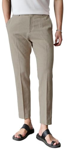 GINGTTO Pantalones Chinos Elasticos Hombre Slim Fit Verano Trousers Ligero Playa Pants Caqui Oscuro 32/30