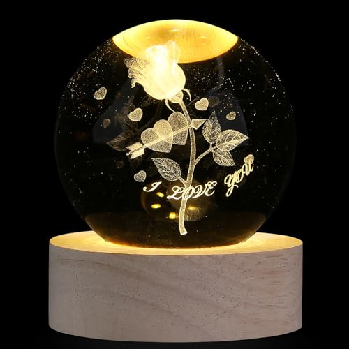 XIANNVXI Briefbeschwerer mit Rosen-Kristallkugel, I Love You, Geschenke für sie, Freundin, Geburtstagsgeschenk, Verlobungsgeschenk, romantisches Geschenk, Paar, kleine Geschenke für Frauen