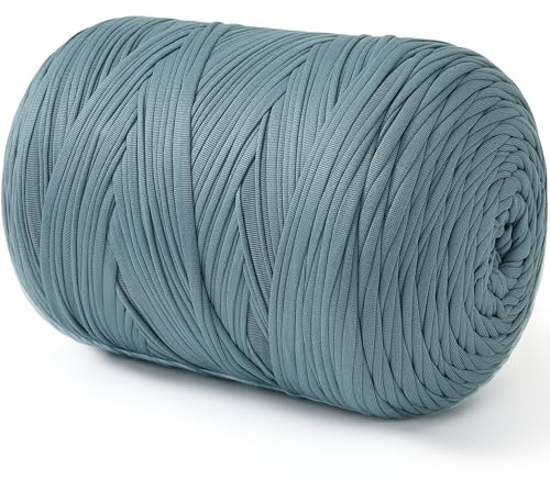 NOTIONSLAND 800g/240m T-Shirt-Garn, Strickgarn, Stoff, Häkelgarn für Taschen, Körbe, Decken, Heimdekoration, Hochelastisches Dickes Garn für Anfänger(Smogiges Blau)