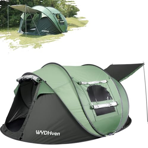 WYDHven Pop Up Tents for Camping, 4 Person Camping Tent with Extra Storage, UV Protection Waterproof Tent Fully Taped Seams, 2 Doors Easy Pop Up Tent for Camping, Hiking and Traveling