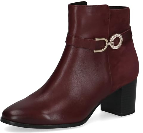 CAPRICE Stivaletti da donna in pelle con tacco a blocco, Rosso (Bordeaux Comb), 39 EU