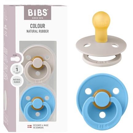 BIBS Colour Schnuller, 0-6 Monate, 2er-Pack, Mushroom/Breeze | Runder Sauger | Naturkautschuklatex | Größe 1 | BPA-frei | Hergestellt in Dänemark | Hohe Akzeptanz | Luftlöcher