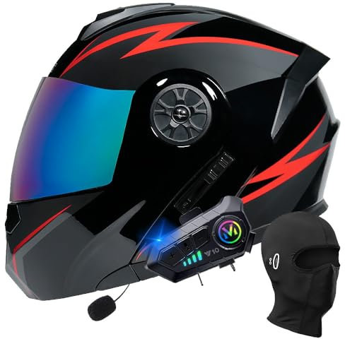 Klapphelm mit Bluetooth, Integriert Motorradhelm, ECE Zertifiziert Integralhelm mit Doppelvisier, mit Eingebautem Mikrofon für Automatische Reaktion, für Männer und Frauen S~XL