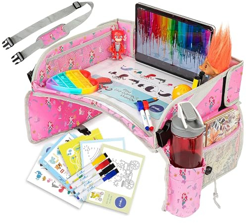 PILLANI Kids Travel Tray for Car - Car Seat Tray for Kids, Road Trip Essentials & Must Haves, Carseat Table Roadtrip Activities - Toddler Lap Desk Organizer for Airplane