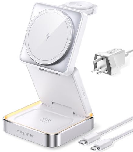 Station de Charge Apple, 15W Pliable Rapide Wireless Charger avec Mag-Safe, Chargeur à Induction 3 en 1 Support de Charge de Voyage pour iPhone 17/16/15/14/13/12, AirPods 2/3/Pro, Apple Watch