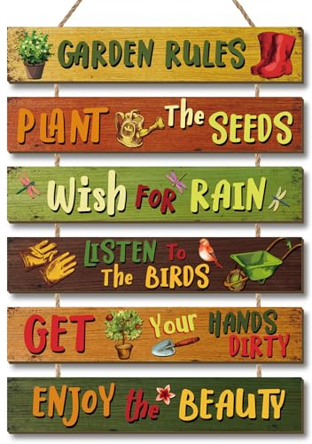 CHDITB Set of 6 Vintage Garden Rules Plaque Sign,Gardening Gifts for Women Men,Retro Farmhouse Gardening Wooden Sign,Outdoor Gardeners Women Present,Outdoor Plaque Decoration for Home Garden Porch