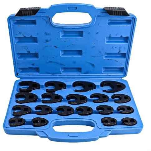 Juego de 19 llaves de tuercas abocinadas de pata de gallo métricas para accionamiento de 3/8 y 1/2, acero al cromo molibdeno, llaves para tuercas con estuche de plástico, acero al cromo molibdeno