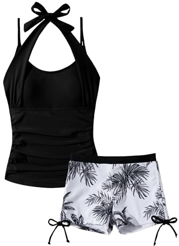 Happy Cherry Ensembles de Tankini Deux Pièces Fille 9-10 Ans Maillot de Bain Shorty Vêtements Sport D'été Plage Beachwear Swimsuit Noir