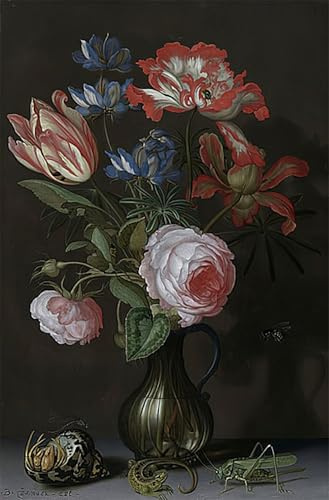 WGZGEFLEB Famous Painting Decorative Poster Artwork Wall Art floral still life by Balthasar Van Der Ast Animal Pictures for Home Decor 60x90cm