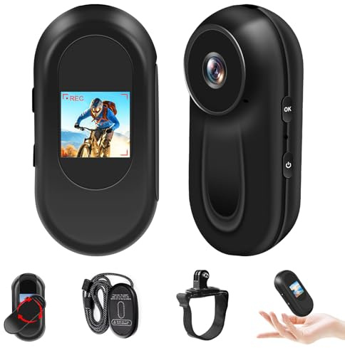 Tebetu Mini Caméra d'action 1080P, Portable Caméra Sport étanche avec Vision Nocturne, Caméra Moto Magnétique IPX4, Kit Casque/Vélo/Moto, Écran LCD + Pince 360°, Grand Angle de 150°