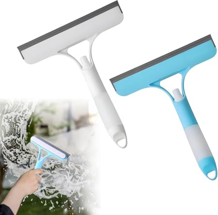 3 In 1 Window Cleaning Scraper, 2 Pcs Shower Screen Wiper with Spray Bottle, 3 In 1 Window Cleaner, Multifunctional Shower Squeegee for Glass, Windows and Mirrors(White + Blue)