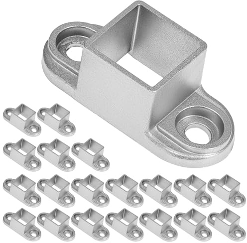 QWORK Square Post Flange Base, 20 Pack 1 x 1 Die Cast Aluminum Wall Mount Rail End Bracket Connector, Compatible with 1 Square Tubes