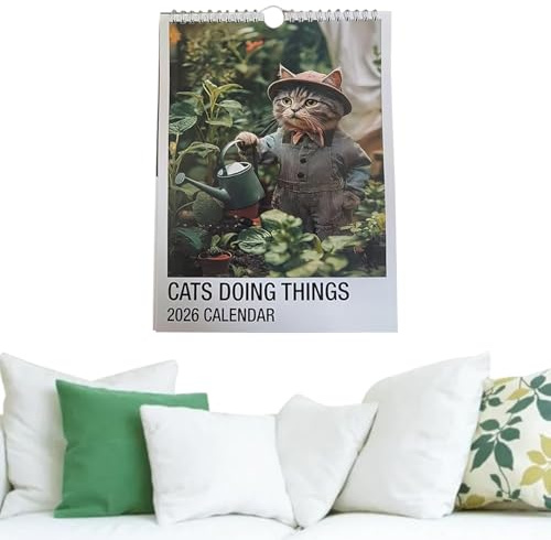 Nybhyjka Katzenkalender 2026 – Tier-Wandkalender, Planer, 2026, lustiger, niedlicher Katzenkunst, Monatsplaner für Wohnzimmer, Freunde, Schule, Zuhause, Büro,