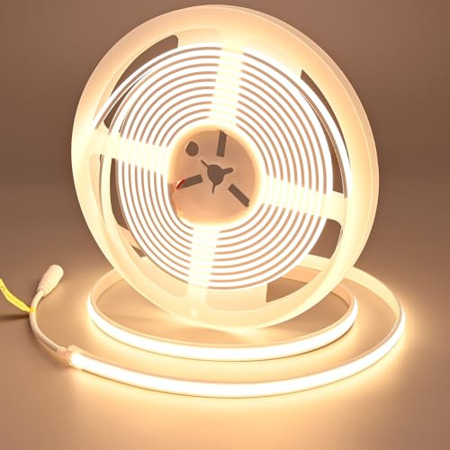 GOMING 24V 5M Neón Tira LED COB Blanco Cálido 3000K IP67 Impermeable 1560LEDs 4100lm Brillo Uniforme Flexible 11W/M Cinta LED Autoadhesiva para DIY Decoración del Hogar(Alimentación no Incluida)