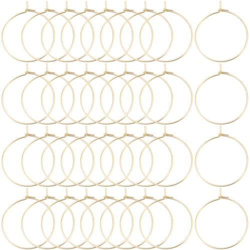 Beebeecraft 1 låda 100 st pärlörhängen fynd 20 mm 18K guldpläterad 304 rostfritt stål runda örhängen ringar vinglas ring berlocker för kvinnor smyckestillverkning gör-det-själv hantverk