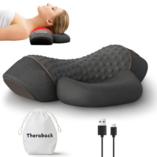 Theraback 3 in 1 Back Therapy and Neck Massage Pillow with Heating - Ergonomic Design for Multi-Point Support, Skin-Like Comfort & Unrestricted Movement, Extra Long Wide for Side Sleepers