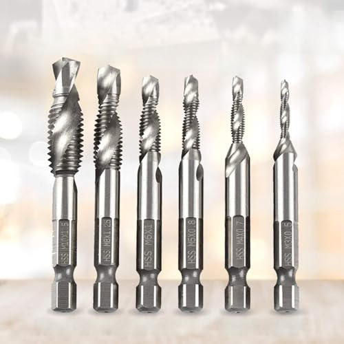 Set di punte combinato per trapano e filettatrice 6 pezzi 3 in 1 HSS 4341 conancia esagonale trapanare filettare legno plastica alluminio rame ottone