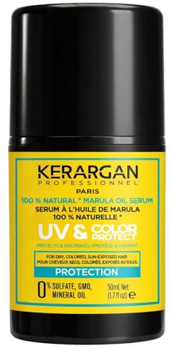 KERARGAN - Sérum Protection Solaire Cheveux Huile de Marula - 50ml | Lisse les frisottis, protège les pointes des UV et aide à préserver l’éclat des cheveux colorés