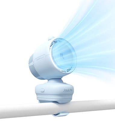 JISULIFE Chic Stroller Fan 2026-Baby Cool Helper: Smart 120° Auto Oscillation with 100 Speeds, 21H Super-Long Battery, Portable Baby Fan for Crib, Stroller & Bedroom, Gift for Moms-Blue(Clip)