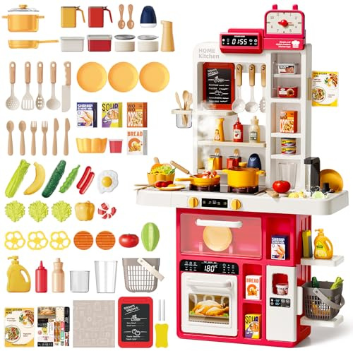 deAO Cocinas Infantiles, 69 PCS Cocina Juguete, Grifo Agua, Luces y Sonido