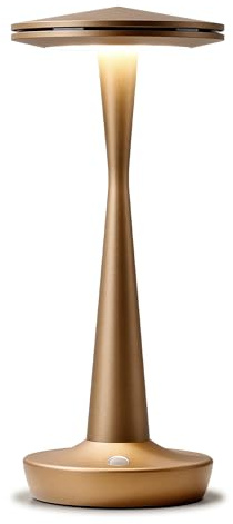 HYMZP Lámpara de Mesa LED Inalámbrica Recargable 6000mAh, 3 Temperaturas de Color y Regulación Táctil Continua, IP54 Impermeable, Diseño Moderno con Memoria, para Interior y Exterior (Bronce)