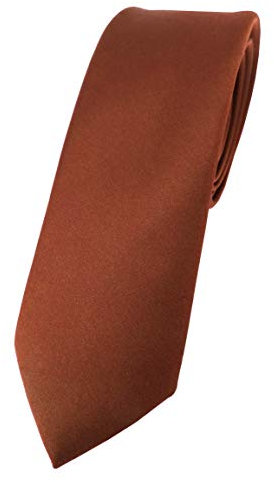 TigerTie Herren Krawatte 6 cm schmale Satin Tie in braun rot rotbraun einfarbig uni Business, festliche Veranstaltungen und Freizeit