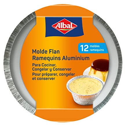 Albal Aluminio Para Flan Desechables 8x8x6 Centímetros Especial Repostería 12 Moldes, 8x8x6 cm - Pack de 12