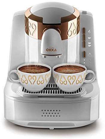 Arzum Okka Türkischer Kaffeemaschine, Vollautomatisch, 3 Tassen Größen, Selbstreinigungsfunktion, 950 ml Wassertank, Überschutzsensor, Kompaktes Design, Weiß